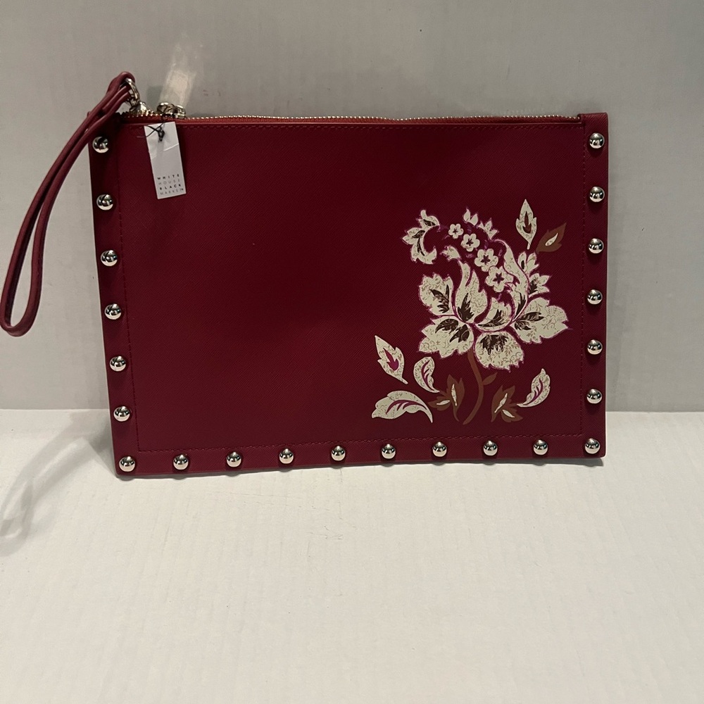 White House Black Market Burgundy Floral Studded Clutch